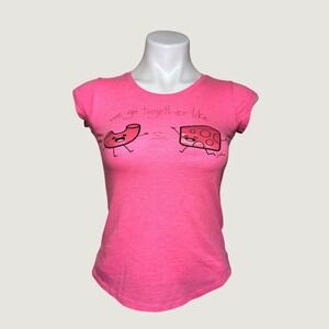 Y2K Justice Scene Pink Macaroni & Cheese Tee Short Sleeve Shirt Baby Tee #15